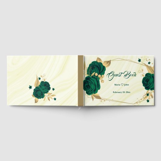 chic emerald green floral gold blad geometrisch gastenboek (Volledig)