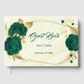 chic emerald green floral gold blad geometrisch gastenboek (Voorkant)