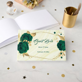 chic emerald green floral gold blad geometrisch gastenboek
