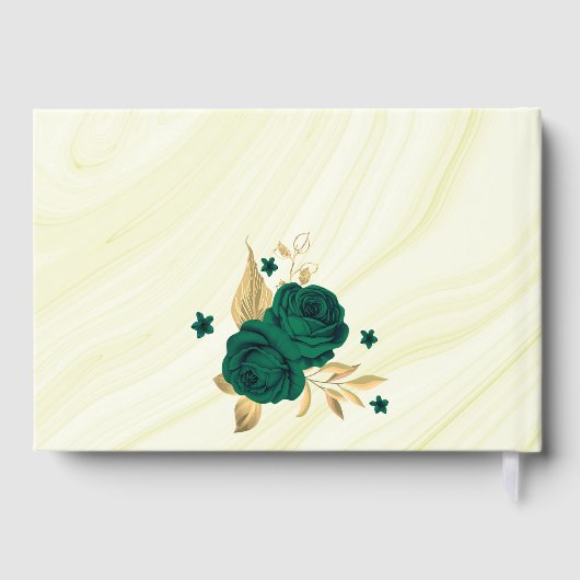 chic emerald green floral gold blad geometrisch gastenboek (Achterkant)