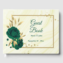 chic emerald green floral gold blad geometrisch gastenboek