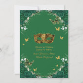 Chic Emerald Green Floral Gold Sweet 16 Masquerade Kaart (Achterkant)