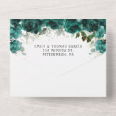 Chic Emerald Green Floral Princess Quinceañera All In One Uitnodiging (Achterkant)