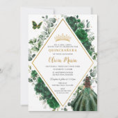 Chic Emerald Green Floral Princess Quinceañera Kaart (Voorkant)