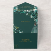 Chic Emerald Green Floral Quinceanera Princess All In One Uitnodiging (Buitenkant)