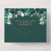 Chic Emerald Green Floral Quinceanera Princess All In One Uitnodiging (Achterkant)