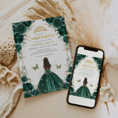 Chic Emerald Green Floral Quinceañera Princess Kaart