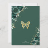 Chic Emerald Green Floral Quinceañera Princess Kaart (Achterkant)