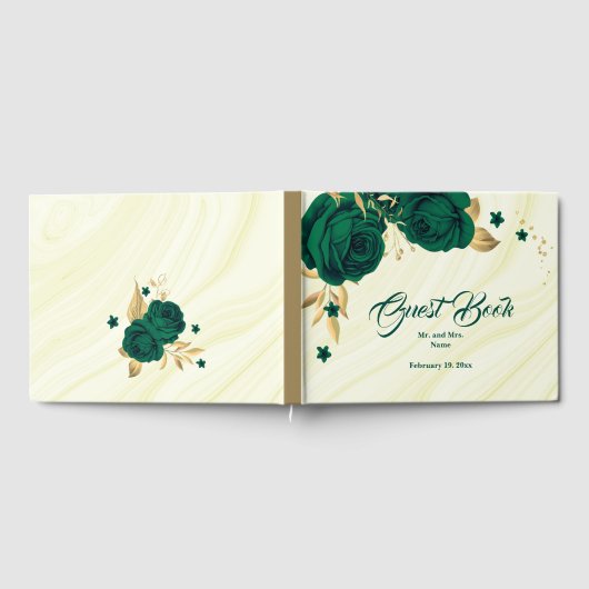 chic emerald green florale goudbladeren gastenboek (Volledig)