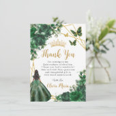 Chic Emerald Green Flowers Floral Quinceañera Bedankkaart (Staand voorkant)