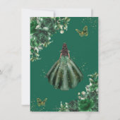 Chic Emerald Green Flowers Floral Quinceañera Bedankkaart (Achterkant)