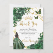 Chic Emerald Green Flowers Floral Quinceañera Bedankkaart (Voorkant)