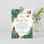 Chic Emerald Green Flowers Floral Quinceañera Bedankkaart (Staand voorkant)