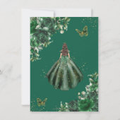 Chic Emerald Green Flowers Floral Quinceañera Bedankkaart (Achterkant)