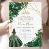 Chic Emerald Green Flowers Floral Quinceañera Kaart