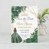 Chic Emerald Green Flowers Princess Quinceañera Save The Date (Staand voorkant)