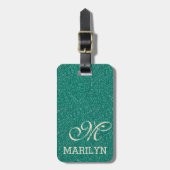Chic Emerald Green Glitter Ivoor Custom Monogram Bagagelabel (Voorkant verticaal)