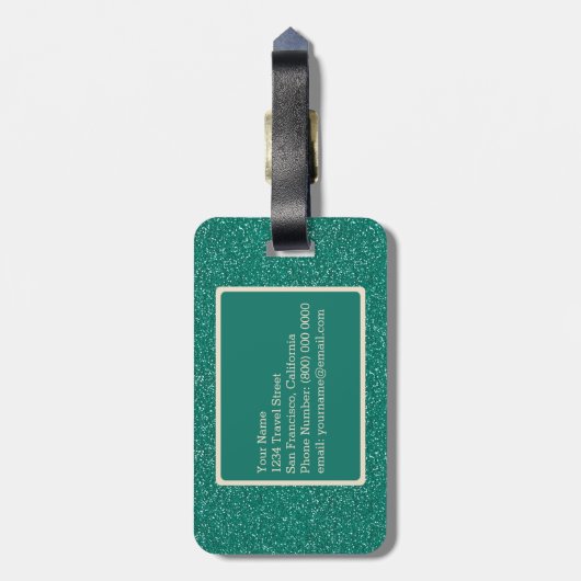 Chic Emerald Green Glitter Ivoor Custom Monogram Bagagelabel (Achterkant verticaal)