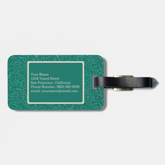 Chic Emerald Green Glitter Ivoor Custom Monogram Bagagelabel (Achterkant horizontaal)