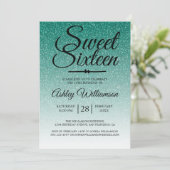Chic Emerald Green Glitter Ombre Sweet 16 Verjaard Kaart (Staand voorkant)