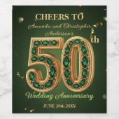 Chic Emerald Green & Gold 50ste bruiloft Jubileum Wijn Etiket (Enkel label)