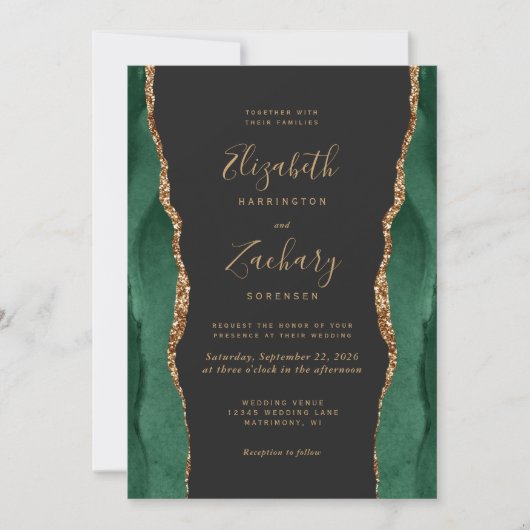 Chic Emerald Green Gold Agaat Dark Arch Wedding Kaart (Voorkant)