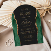 Chic Emerald Green Gold Agaat Dark Arch Wedding Kaart