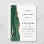 Chic Emerald Green Gold Agate Script Wedding Kaart (Voorkant)