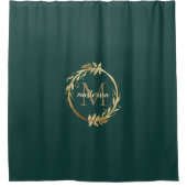 Chic Emerald Green Gold Monogram Eucalyptus Wreath Douchegordijn (Voorkant)
