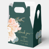 Chic Emerald Green Gold Peach Cream Floral Wedding Bedankdoosjes (Geopend)