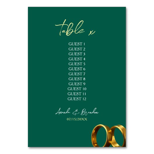 Chic Emerald Green Gold Rings Wedding Kaart (Voorkant)
