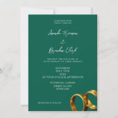 Chic Emerald Green Gold Rings Wedding Kaart (Voorkant)