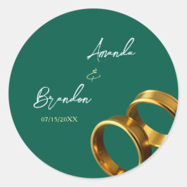 Chic Emerald Green Gold Rings Wedding Ronde Sticker