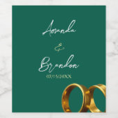 Chic Emerald Green Gold Rings Wedding Wijn Etiket (Enkel label)