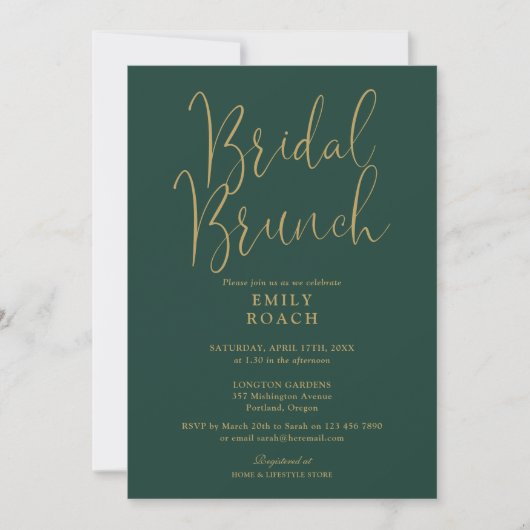 Chic Emerald Green Gold Script Bruids Bunch Shower Kaart (Voorkant)