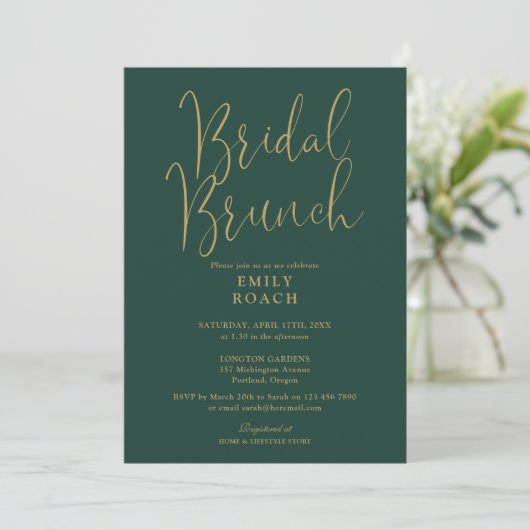 Chic Emerald Green Gold Script Bruids Bunch Shower Kaart (Staand voorkant)