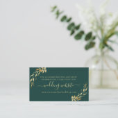 Chic Emerald Green Golden Foliage Wedding Website Informatiekaartje (Staand voorkant)