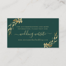 Chic Emerald Green Golden Foliage Wedding Website Informatiekaartje