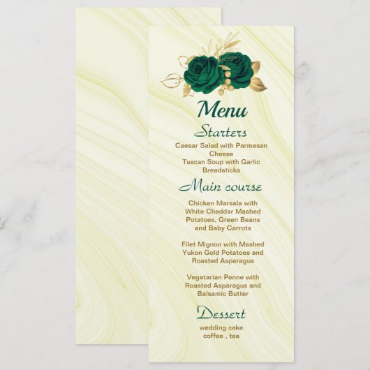 chic emerald green goudbruin - bruiloft menu (Voorkant / Achterkant)