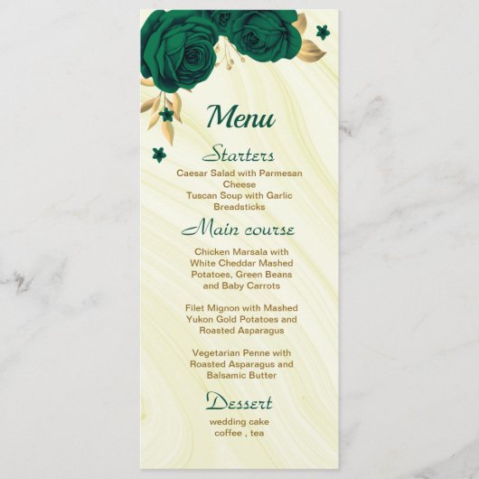 chic emerald green goudbruin - bruiloft menu (Voorkant)