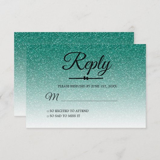 Chic Emerald Green Ombre Sweet 16 RSVP Kaart (Voorkant / Achterkant)