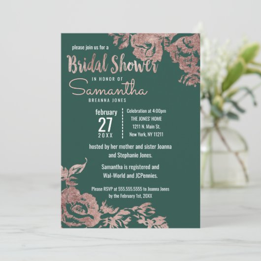 Chic Emerald Green Roos Gold Floral Vrijgezellenfe Kaart (Staand voorkant)