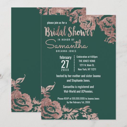 Chic Emerald Green Roos Gold Floral Vrijgezellenfe Kaart (Voorkant / Achterkant)