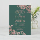 Chic Emerald Green Roos Gold Floral Wedding Kaart (Staand voorkant)