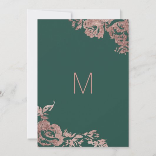 Chic Emerald Green Roos Gold Floral Wedding Kaart (Achterkant)