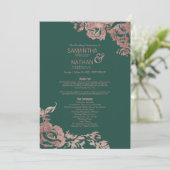 Chic Emerald Green Roos Gold Floral Wedding Programmakaart (Staand voorkant)