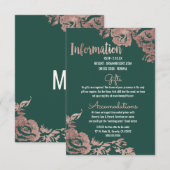 Chic Emerald Green Roos Goud Bloemen Informatie Informatiekaartje (Voorkant / Achterkant)