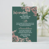 Chic Emerald Green Roos Goud Bloemen Informatie Informatiekaartje (Staand voorkant)
