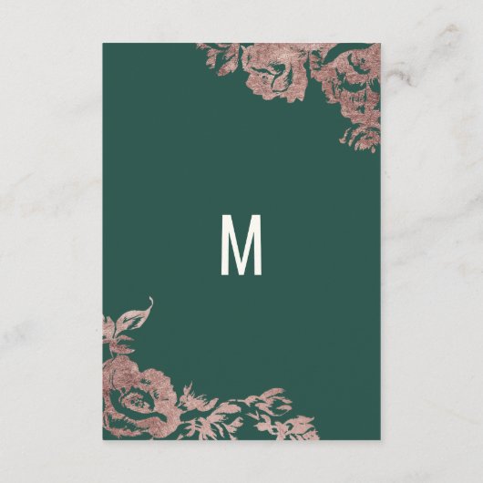 Chic Emerald Green Roos Goud Bloemen Informatie Informatiekaartje (Achterkant)