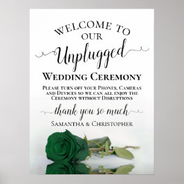 Chic Emerald Green Roos Unplugged Wedding Ceremony Poster